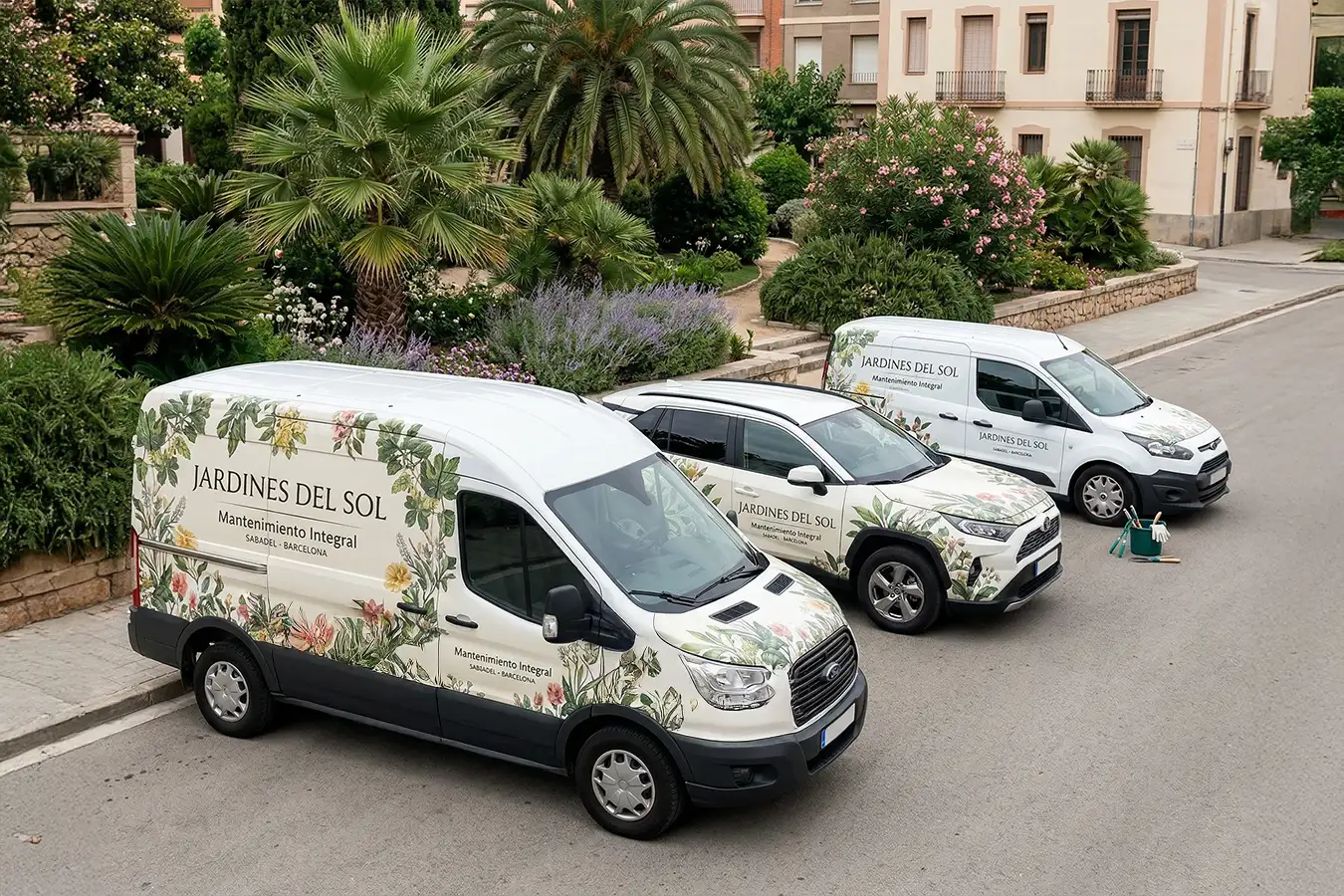 Rotulación de flota de vehículos para empresa de Jardinería en Sabadell Barcelona