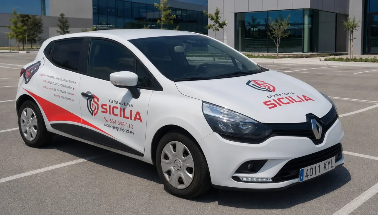 Vista frontal en ángulo del coche de Cerrajería SICILIA